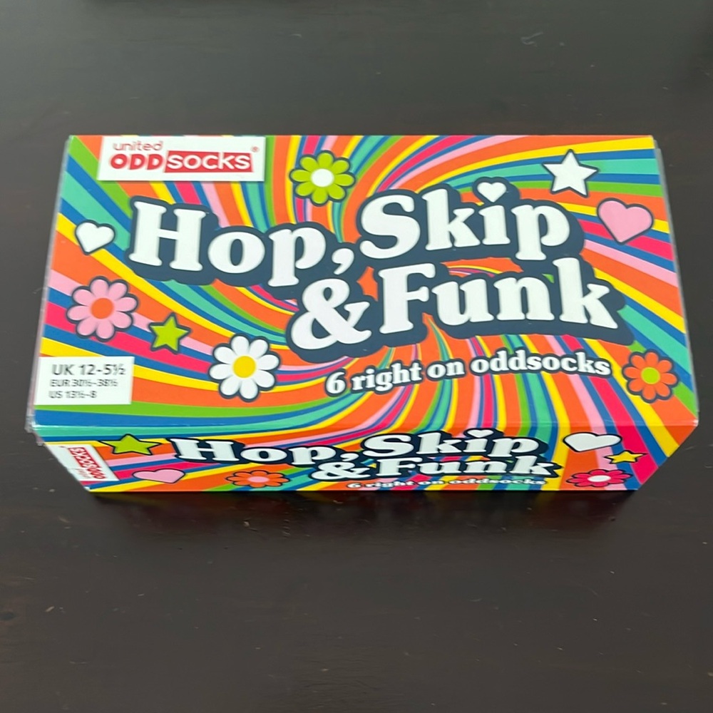 United Odd Socks Hop, Skip & Funk - 6 socks, US sizes 13.5 - 8